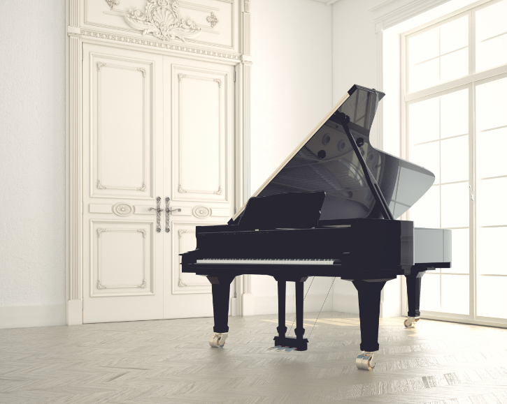 White room with grand piano